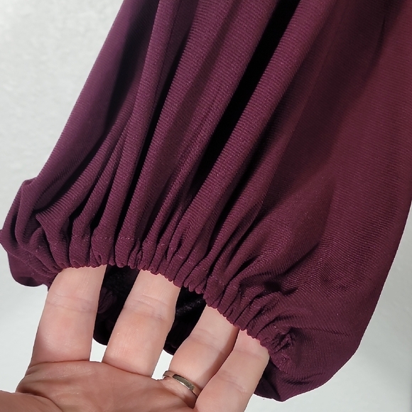 Eliza J Long Sleeve Wrap Dress Size 10 Wine Knee V Neck Stretch Drapey Ruched - Picture 5 of 14